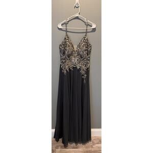 JVN by Jovani Long Embellished Prom Dress Formal Gown w/Cape Navy